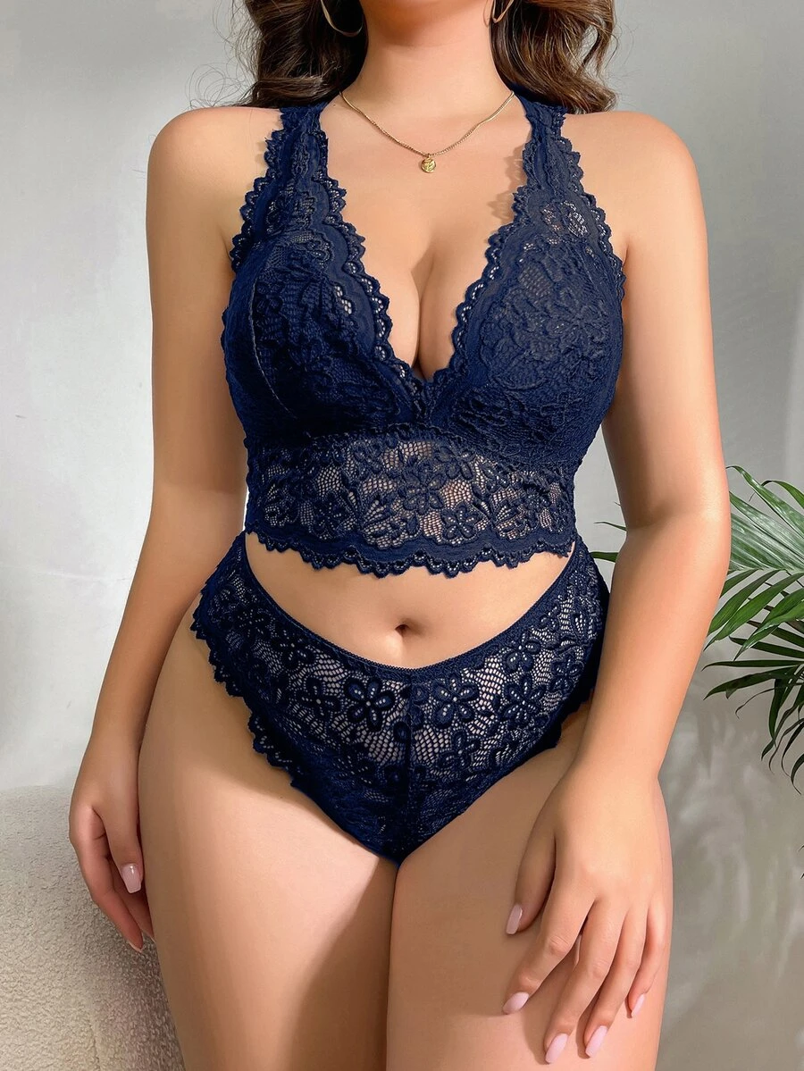 SHEIN 大尺碼內衣套裝 - 藏蓝色 - 查看 1