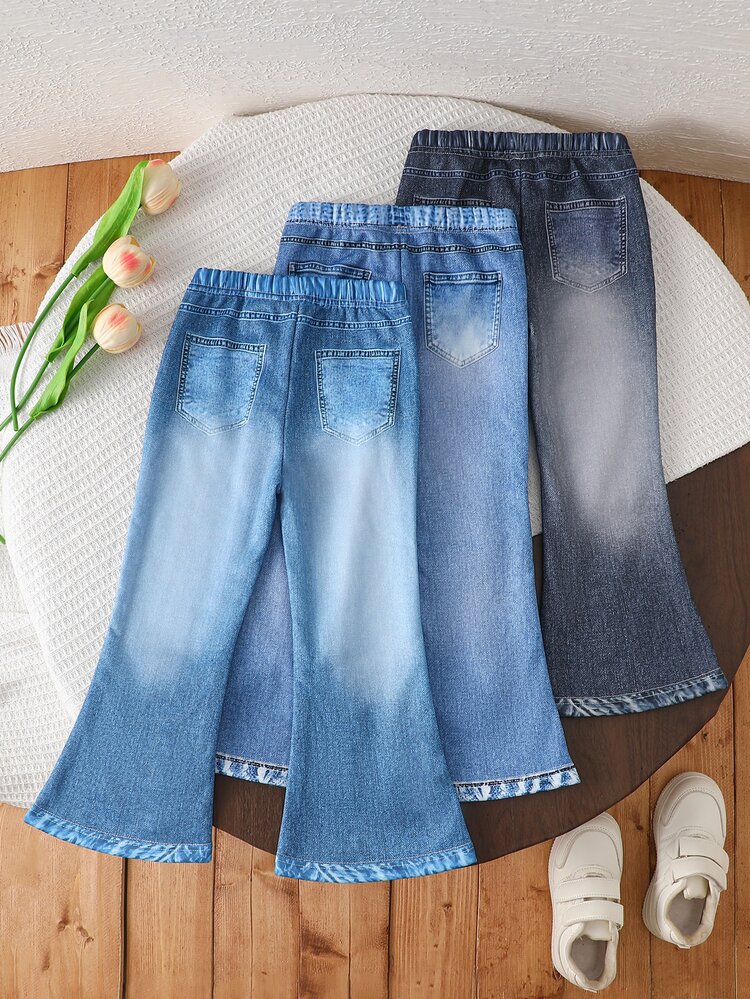 Randomly Shipped 2pcs Young Girls Bow Pants, Y2K, New Fall Looks, Autumn, Back To School, School Denim Like/Denim Look/Lmitation Denim/Denim Print - Black - View 2