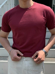 DAZY Men Solid Round Neck Short Sleeve Tee - Rust Brown - View 4