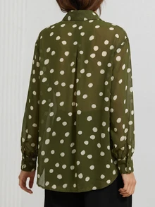 Aveloria Modichic Women Blouses Shirts Office Green Polka Dot Fall Vintage Casual French Elegant - Multicolor - View 2