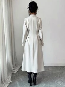 Elenzga Double Breasted Lapel Neck Coat - Grey - View 2
