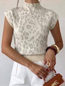 Firerie Top de punto con manga corta y estampado de leopardo - Blanco - Ver 4