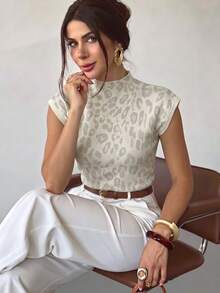 Firerie Top de punto con manga corta y estampado de leopardo - Blanco - Ver 8