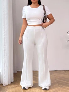 SHEIN EZwear 大碼西裝褲 - 白色 - 查看 6