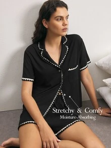 Ocili Contrast Binding Pocket Front PJ Set - Black - View 1