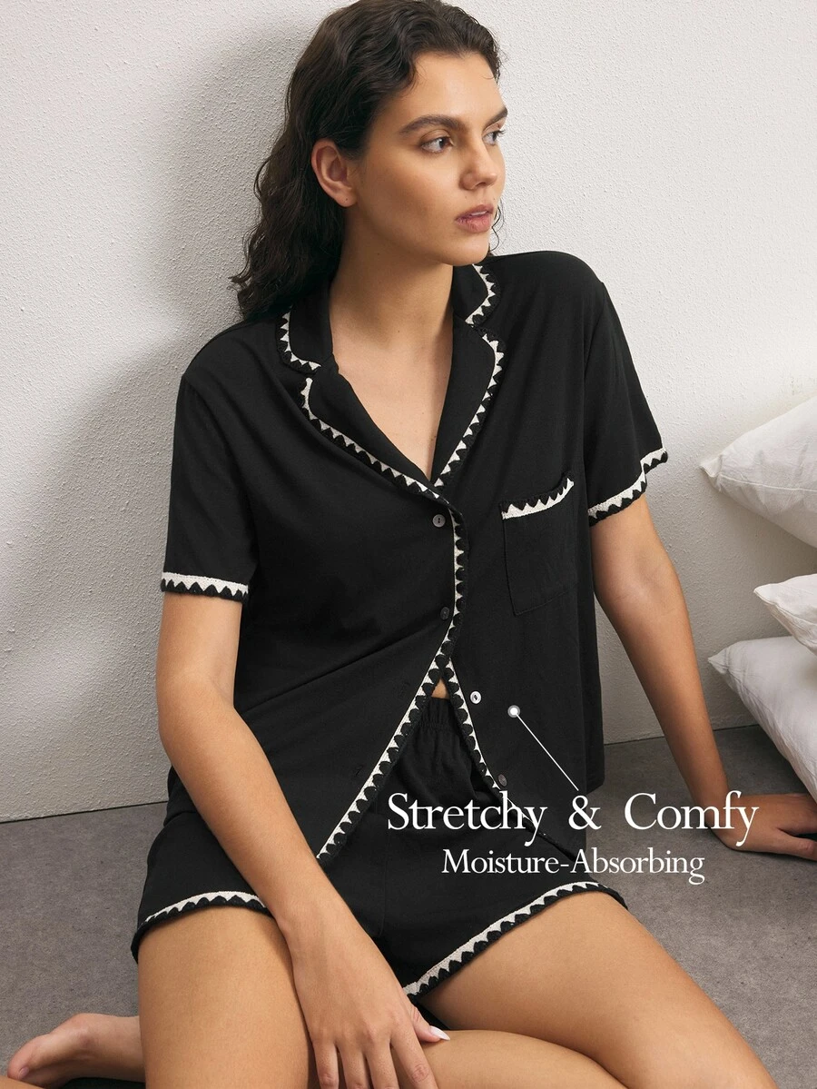 Ocili Contrast Binding Pocket Front PJ Set - Black - View 1