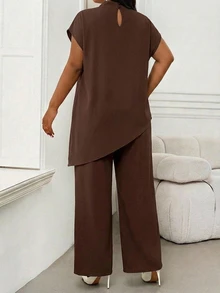 SHEIN Lady 大尺碼蝙蝠袖不對稱下擺上衣 - 彩色 - 查看 2
