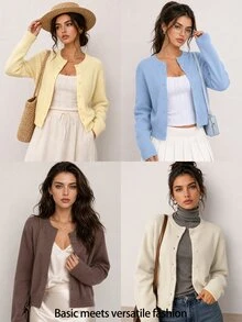 SHEIN BASICS 女士開襟衫 - 黑色 - 查看 12