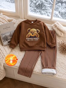 SHEIN 女童連帽衛衣套裝 幼兒生日 棕色 秋季 - 棕色 - 查看 5