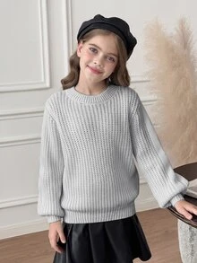 SHEIN Tween Girls Sweaters - Grey - View 6