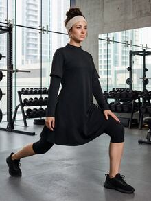 SHEIN With My Calm Mock Neck Sports Tee & Leggings - Black - View 7