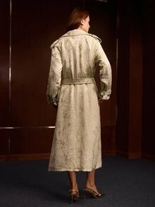 MOTF PREMIUM WOMEN'S AUTUMN JACQUARD MID-LENGTH TRENCH COAT - Green - View 8