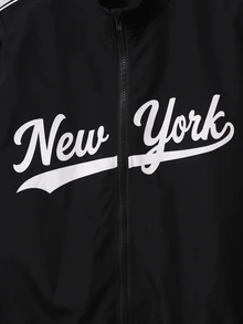 SHEIN 2pcs/Set Tween Boys Casual Streetwear Slogan Print Patchwork Long Sleeve Zip-Up Cardigan Jacket And Pants Set, Suitable For Spring/Autumn Daily Casual Wear, Suitable For Autumn/Winter Children's Outfit, Comfortable Fabric, Fashionable Fit, Spring/Summer New Style, Suitable For Multiple Seasons And Occasions - Black - View 5