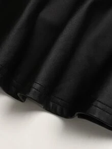 SHEIN 青少年女孩純色PU皮革喇叭下擺裙 - 黑色 - 查看 4