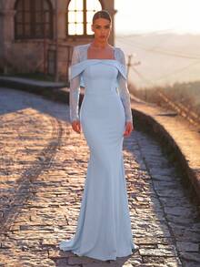 Aureia Women Formal Prom Night Cocktail Evening Dresses Wedding Rehearsal Dinner Gala Dinner Midnight Blue Fall Elegant Romantic Sexy - Blue - View 4