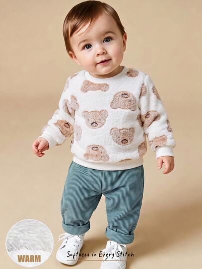 Cozy Pixies Baby Boy Bear Print Sweatshirt & Sweatpants