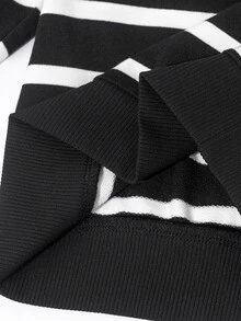 Boy's Spring Casual Striped Racing Style Black And White Color Scheme Sweatshirt And Pants Parent-Child Matching School Uniform - Black - View 5