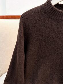 Muvela Contrast Trim Drop Shoulder Sweater Brunch Daily Brown And Cream Autumn Minimalist Casual - Brown - View 9