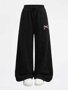 Tween Girl Knit Light Gray Loose Casual Versatile Drawstring Pocket Wide Leg Sweatpants - Multicolor - View 1