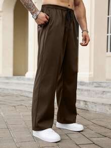 Manfinity Homme Pantalones largos casuales y versátiles de talla grande para hombre - Óxido marrón - Ver 4