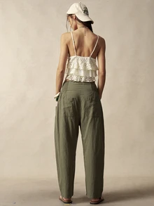 Bohemela Plus Size Casual Versatile Elastic Waist Pants With Pockets Fall - Army Green - View 7