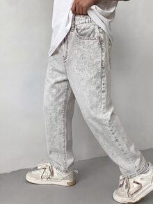 兒童青少年男孩斜口袋直筒牛仔褲 - 卡其色 - 查看 3