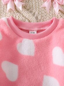 Baby Girl Allover Heart Pattern Soft Comfort Fuzzy Top & Pants Pajamas Set - Baby Pink - View 5
