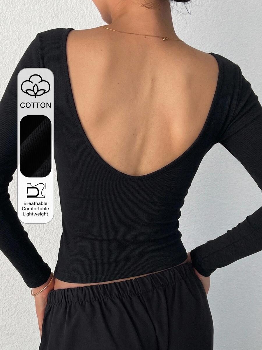 DAZY Solid Backless Slim Fit Crop Top - Black - View 1
