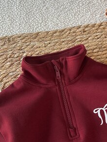 SHEIN Girls' Spring/Fall Outfits  Sporty Bow Embroidered  Long Sleeve Sweatshirt Set, Simple And Comfortable,Fall Outfits Suitable For Sports Casual Wear - Red - View 4
