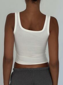 Livesso Camiseta de tirantes corta para dormir con estampado de corazón y letra, estilo cojín en el pecho - Blanco - Ver 2