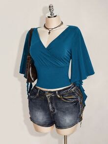 SHEIN ICON Camisetas de Tallas grandes - Neblina azul - Ver 4