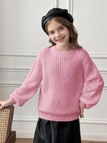 SHEIN Tween Girls Sweaters - Grey - View 5