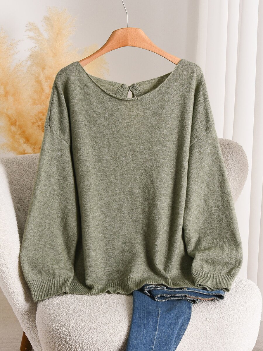 CosyJoli Women's Loose Knit Sweater With 3 Bows Hollow Out Design, Dropped Shoulder Lantern Sleeves, Autumn/Winter Top