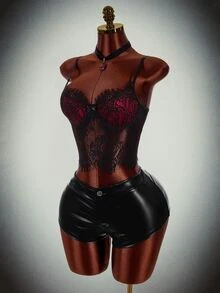 Amplova Halloween Color-Block Lace Top With Sheer Effect, Extremely Sexy, Suitable For Nightclub Parties And Gatherings. - Black - View 3