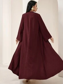 Veilorie Solid Metal Buckle Belted Abaya - Burgundy - View 7