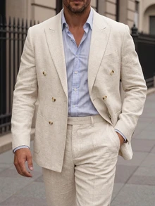 Manfinity Mode Blazer de doble botonadura & Pantalones de traje para hombre - Albaricoque - Ver 5