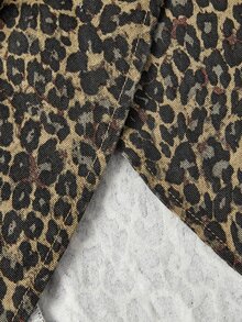 SHEIN MOD Plus Leopard Print Ruched Bust Split Thigh Cami Denim Dress - Multicolor - View 4
