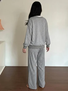 DAZY Colorblock 2 In 1 Drop Shoulder PJ Set Fall - Grey - View 2