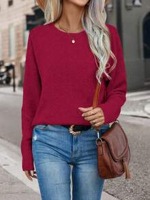 SHEIN Suéter oversize de hombros caídos color liso - Burdeos - Ver 4