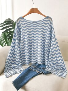 CosyJoli Áo len Plus Size - Màu xanh lam - Xem 2