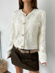 K-Vae Women's Elegant Solid Color Lace Jacket - Apricot - View 3