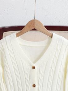SHEIN Tween Girl Cable Knit Drop Shoulder Cardigan - White - View 4