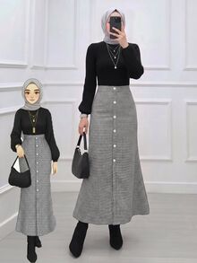 Celisse Gaun Panjang Model Duyung dengan Kancing Depan Motif Kotak-kotak - MultiWarna - View 2