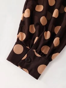 RosyDaze Blus Chiffon Lengan Lentera dengan Kerah Ikat Motif Polkadot - Coffee Brown - View 4
