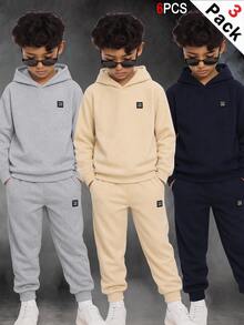 SHEIN 6件組 青少年男孩字母拼接細節連帽衛衣與運動長褲套裝 - 彩色 - 查看 2
