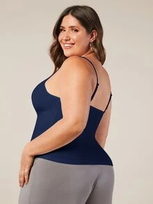 SHEIN BASICS Plus Solid Slim Fit Breathable Cami Top - Navy Blue - View 2