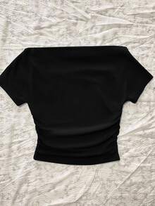 Attitoon Plus Heart Web & Spider Print Cold Shoulder Tee - Black - View 5