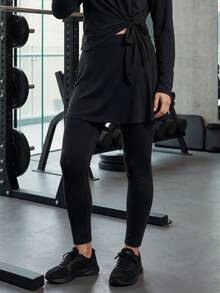 SHEIN With My Calm Solid 2 In 1 Sports Pants - Black - View 3