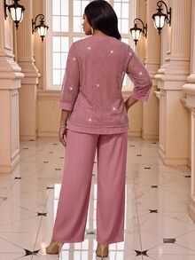 Fleurora Plus Size Elegant Party Top And Pants 2 Pieces Set - Purple - View 2