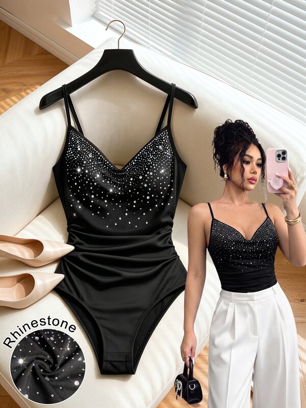Selianne Draped Collar Ruched Cami Bodysuit